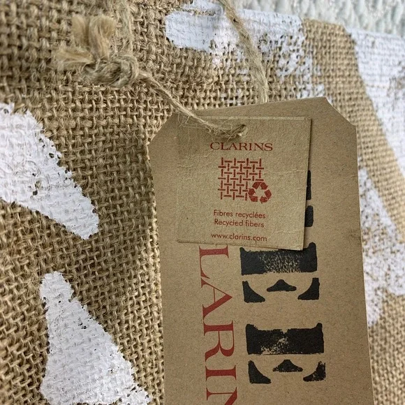 Clarins Burlap Canvas Tote Bag 7 FEED The Children Of The World 15X18X6" Shopper - Picture 7 of 15